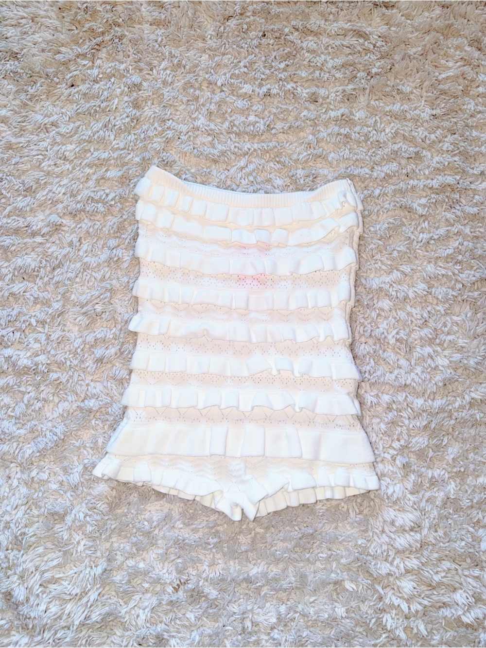 Cream Robin Ruffle Knit Romper Edikted